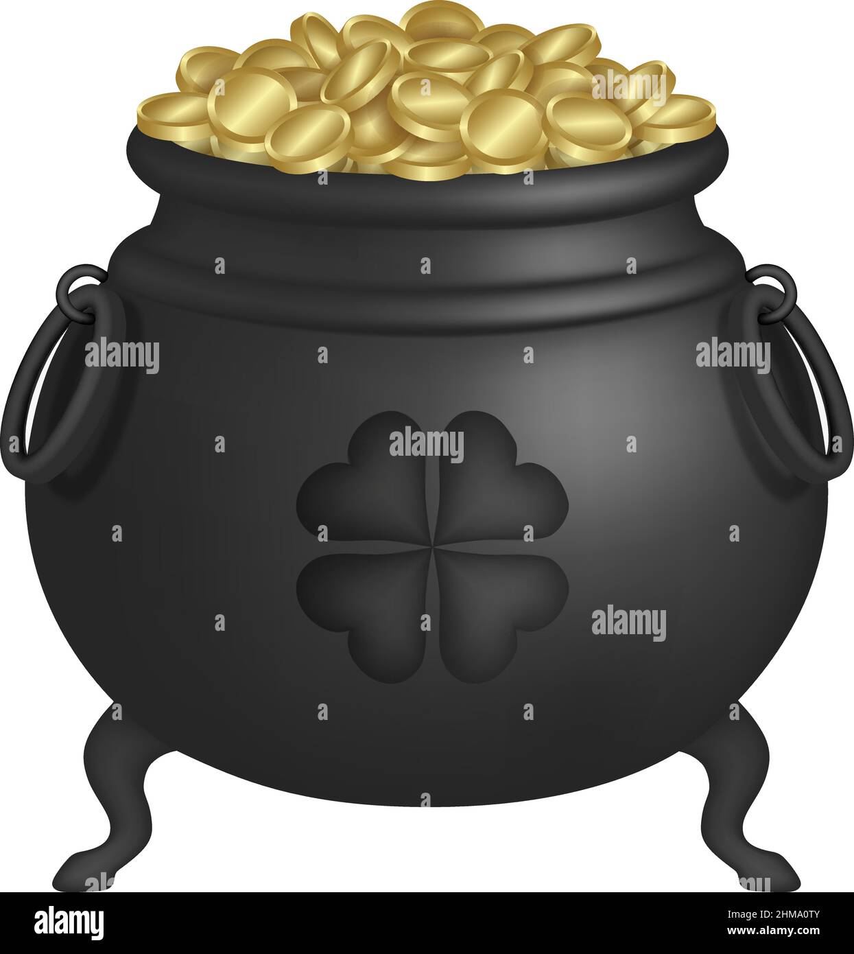 Patrick giorno cauldron. Vaso isolato con monete d'oro Illustrazione Vettoriale