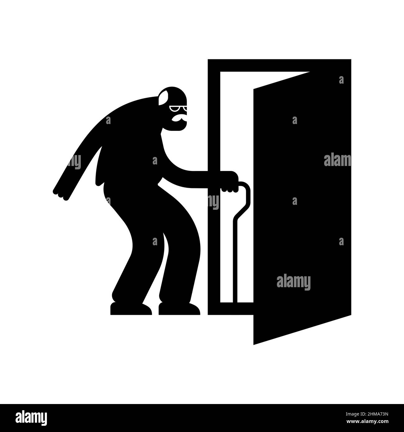 Icona ageism. Licenziamento del pensionato, il vecchio esce dalla porta. Segno di discriminazione per età Illustrazione Vettoriale