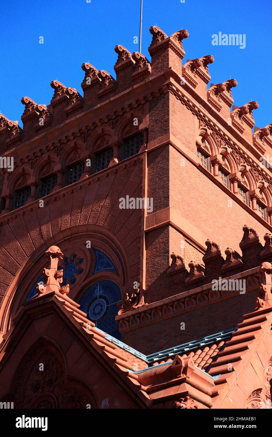 Una vista chiusa dei dettagli architettonici del Fisher fine Arts Library Building in University of Pennsylvania.Philadelphia.Pennsylvania.USA Foto Stock