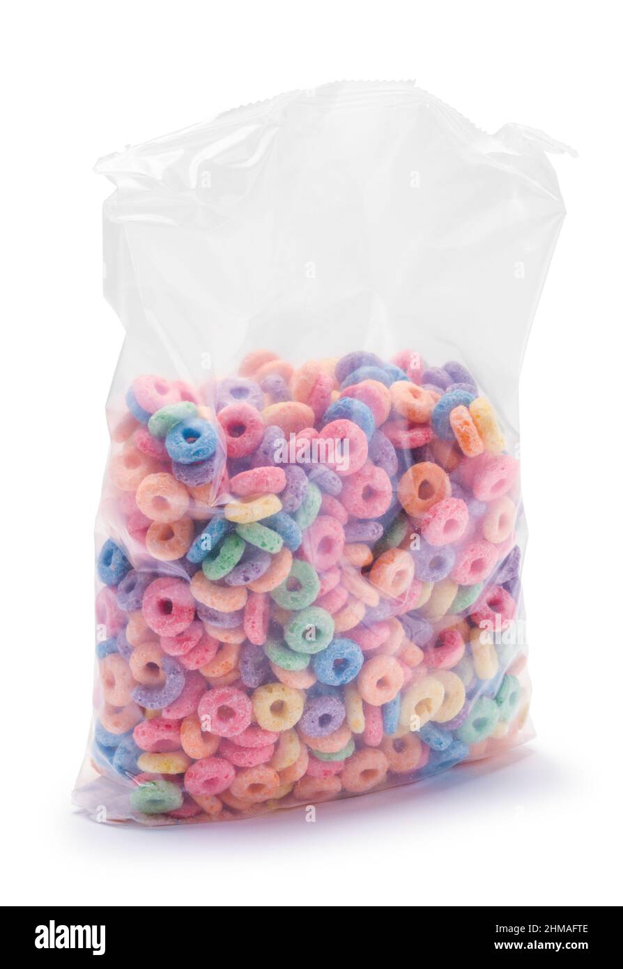 Sacco di frutta cereali Cut out su bianco. Foto Stock