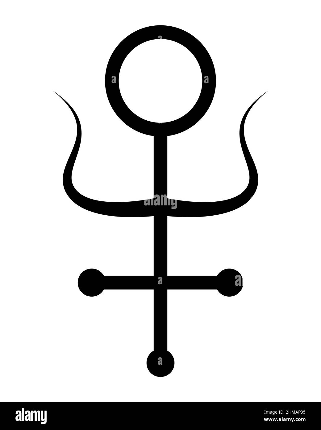 simbolo di antimonio alchimico, segno sacro, antica croce mistica, tatuaggio nero disegnato a mano con pennello, incisione pagana vettore illustrazione isolato Illustrazione Vettoriale