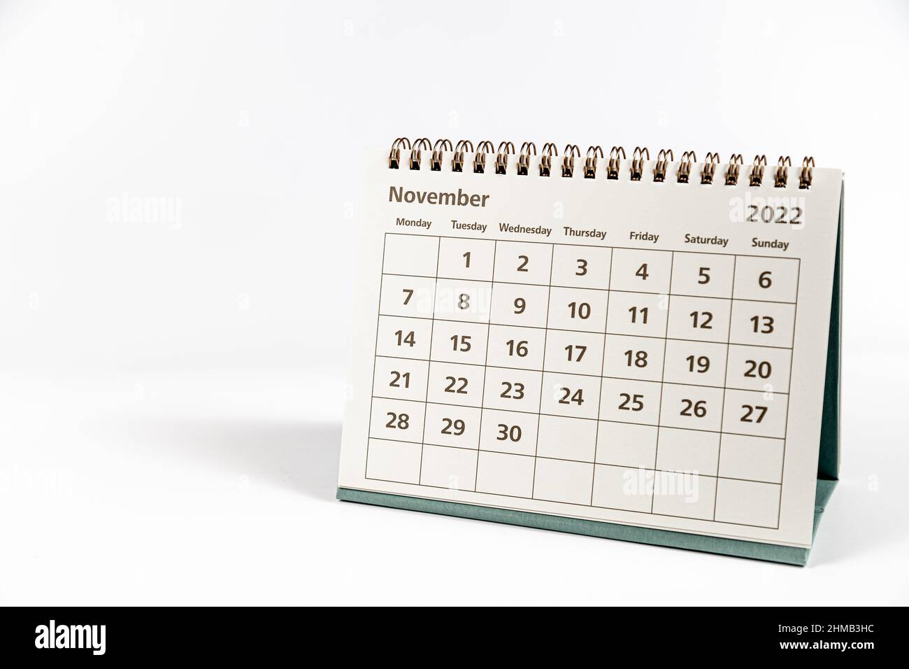 Novembre 2022 calendario su sfondo bianco isolato Foto Stock