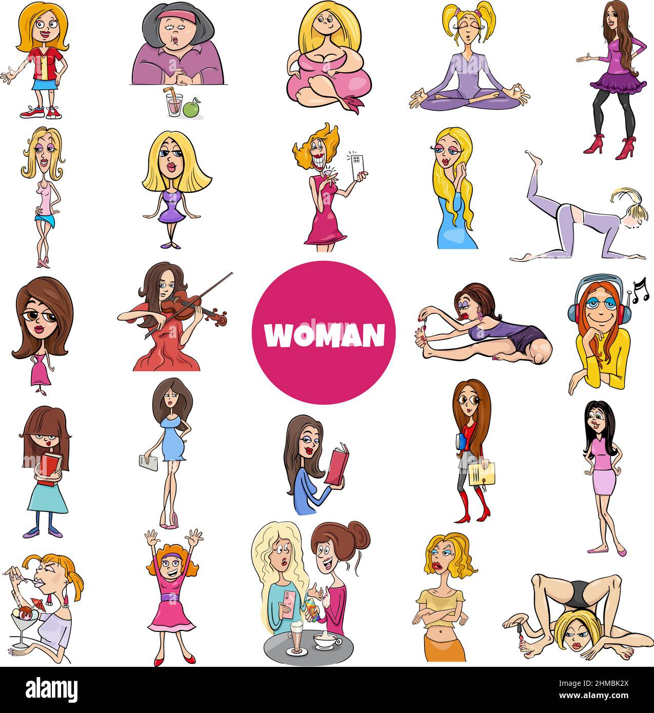 Illustrazione di cartoni animati di personaggi donne e ragazze grande set  Immagine e Vettoriale - Alamy