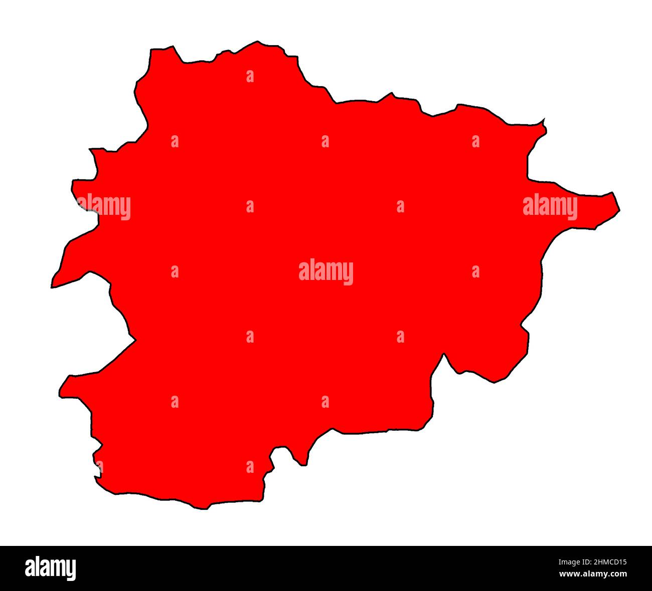 Mappa della sagoma di Andora un paese europeo in rosso e isolato su sfondo bianco Foto Stock