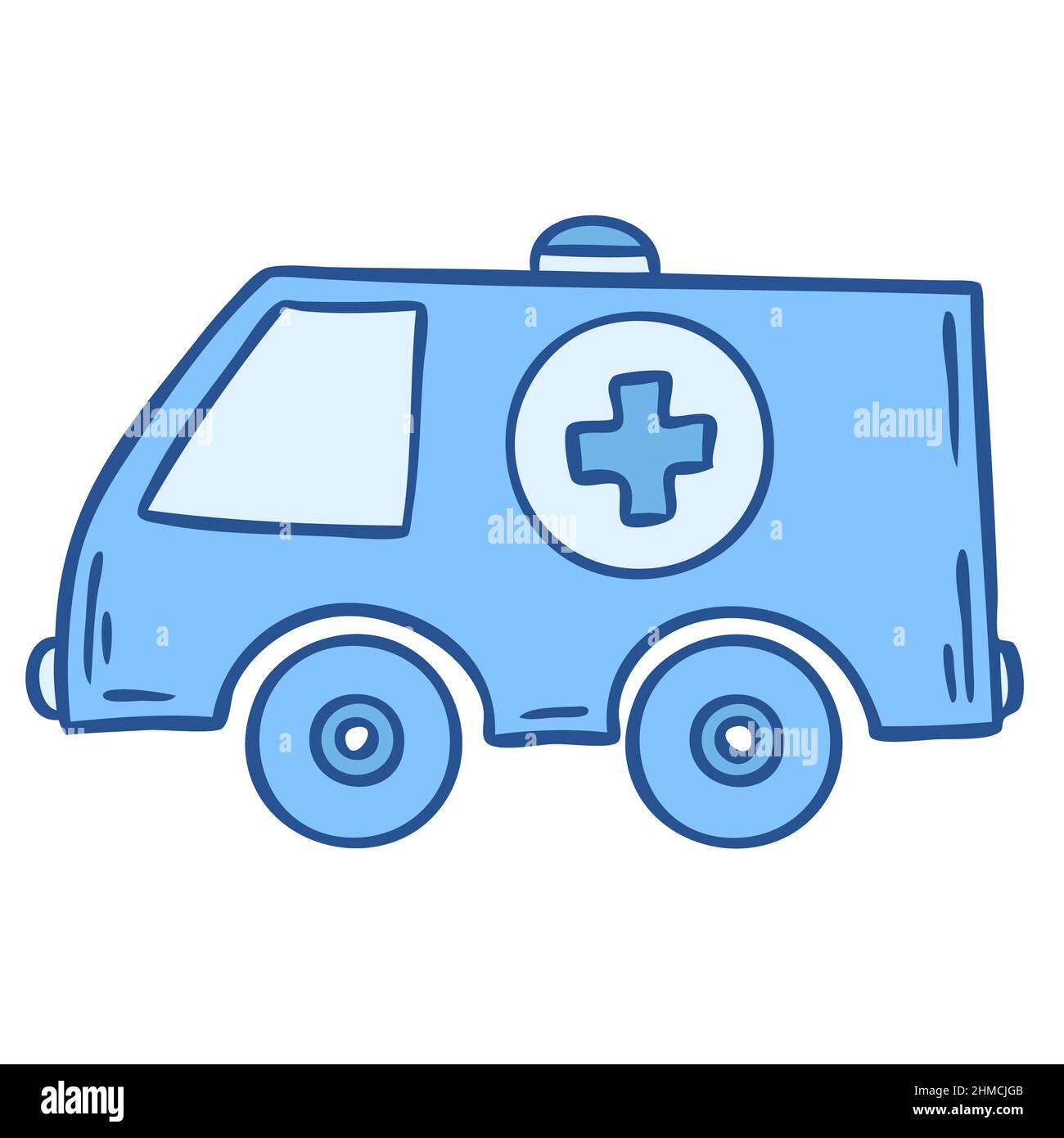 Ambulanza auto in stile doodle isolato su sfondo bianco. Illustrazione vettoriale Illustrazione Vettoriale