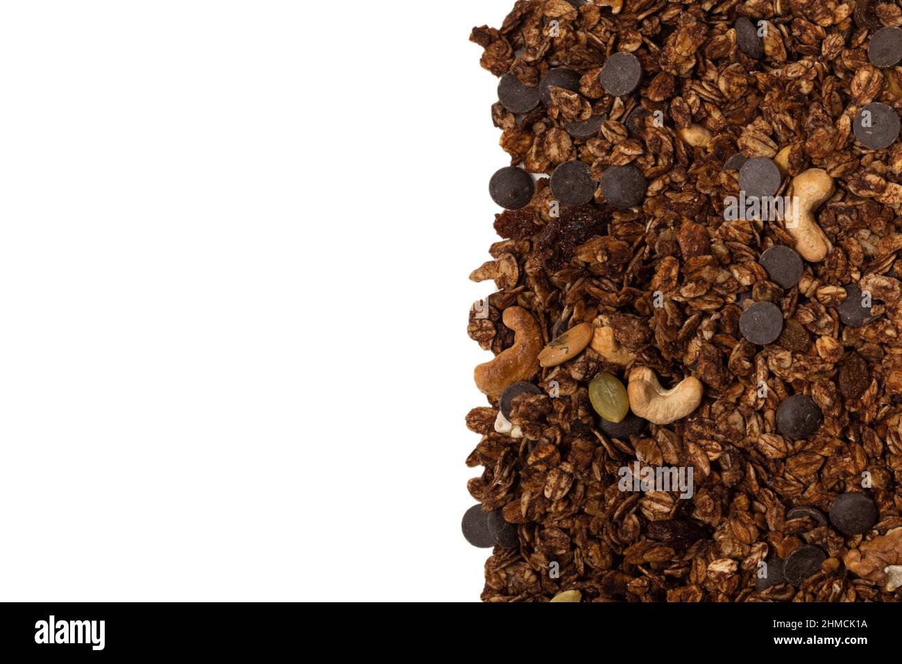 Cereali al cioccolato con fondo a nocciole. Vista dall'alto. Foto Stock