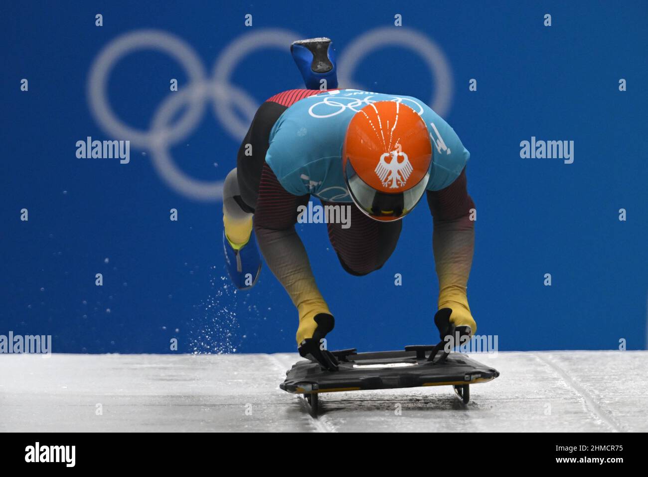 Yanqing, Cina. 09th Feb 2022. Olimpiadi, scheletro, uomini, allenamento, Yanqing National Sliding Center. Alexander Gassner dalla Germania in azione. Credit: Robert Michael/dpa/Alamy Live News Foto Stock