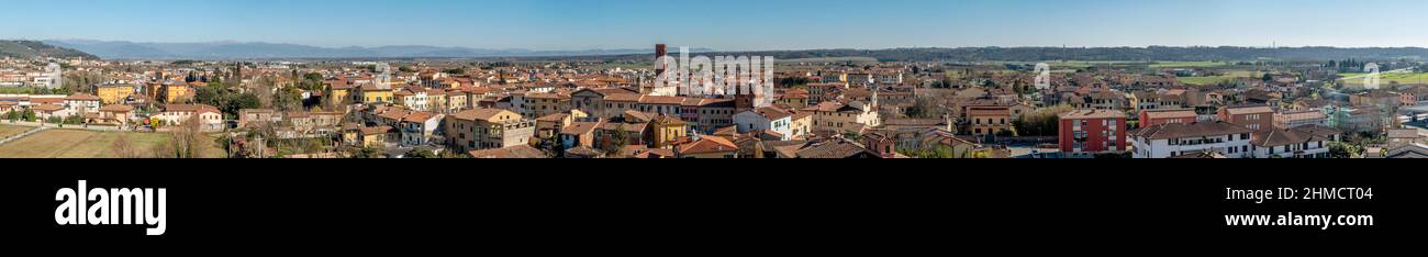 Vista panoramica aerea di Bientina, Pisa, Italia e dintorni Foto Stock