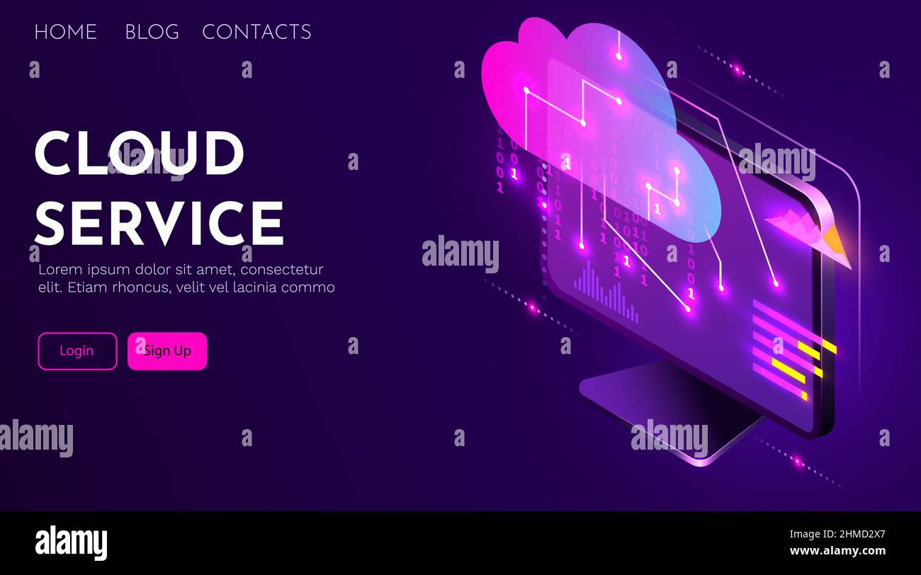 Computer connesso al servizio server cloud. Cloud computing. Design moderno futuristico. Illustrazione vettoriale Illustrazione Vettoriale