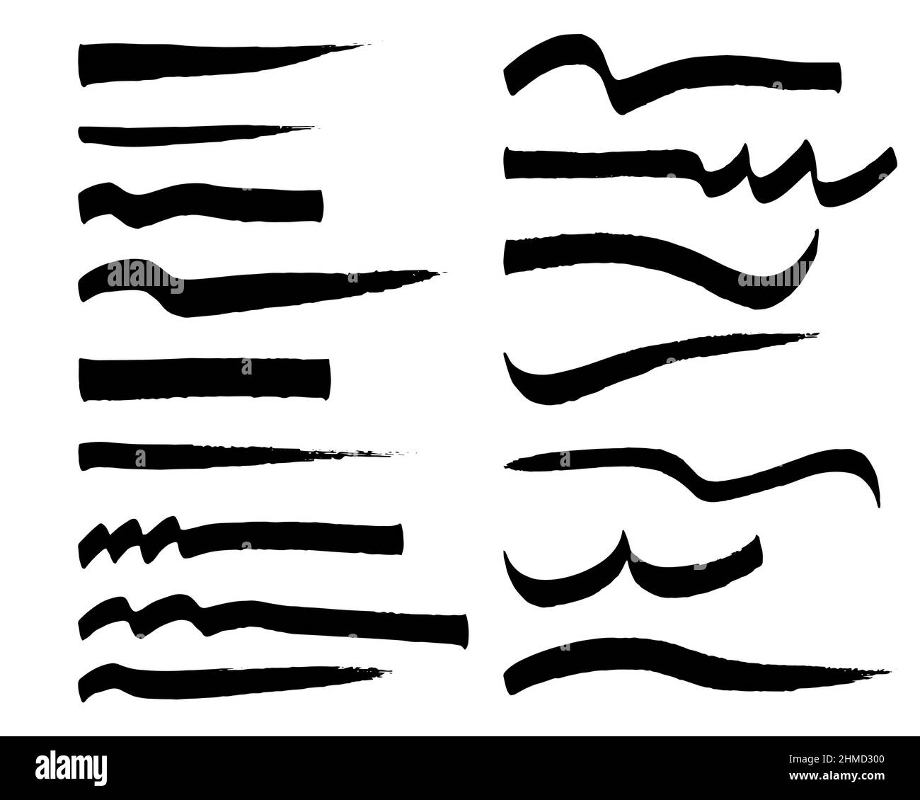 Set di pennelli vettoriali, disegno a mano nero pennello grunge Collection, illustrazione isolata su sfondo bianco Illustrazione Vettoriale