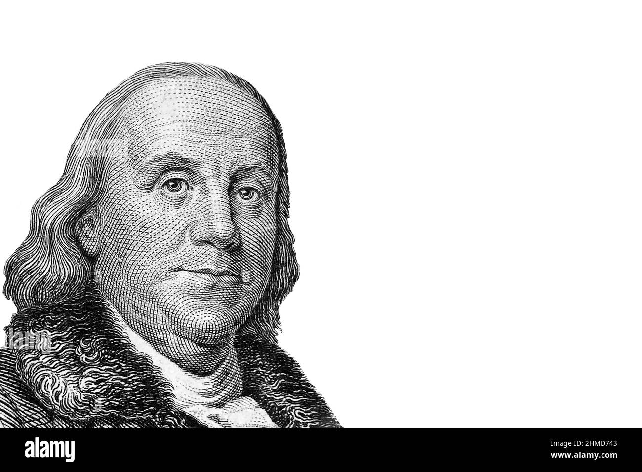 Benjamin Franklin ritratto della Serie 1928 A , banconote in dollari statunitensi. Primo piano verticale Vecchio ritratto Foto Stock