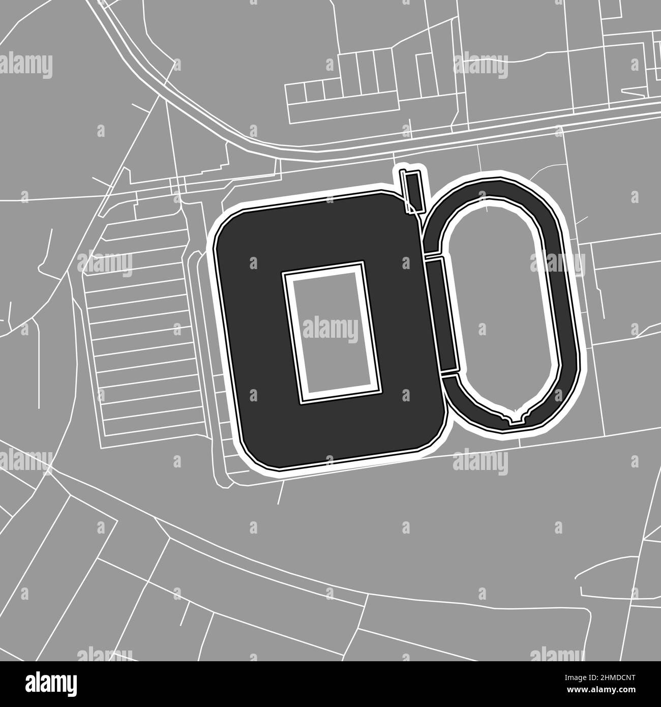 Dortmund, stadio MLB di baseball, mappa vettoriale. La mappa dello stadio di baseball è stata disegnata con aree bianche e linee per le strade principali, le strade laterali. Illustrazione Vettoriale