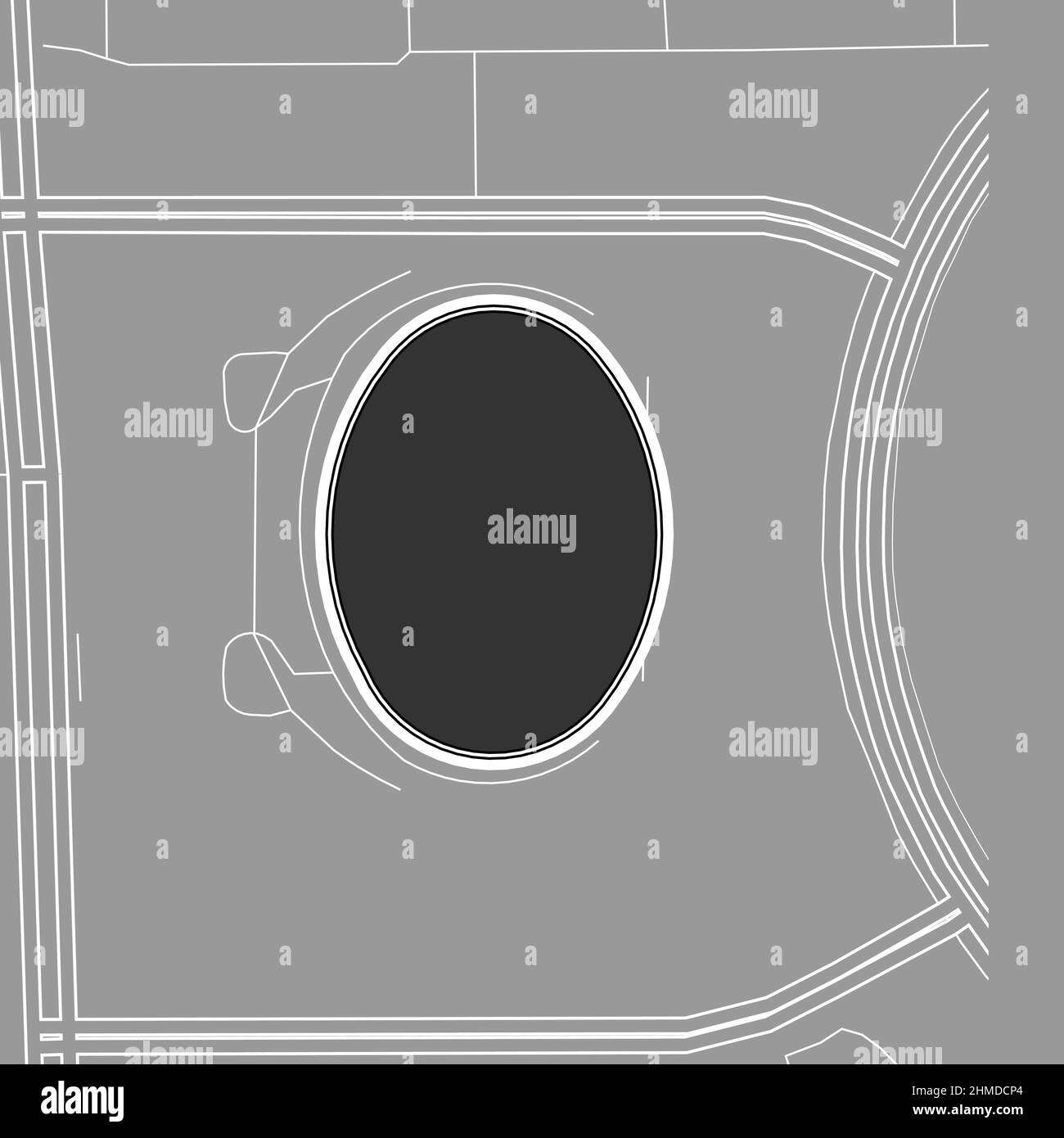 Pechino, Stadio MLB di baseball, mappa vettoriale. La mappa dello stadio di baseball è stata disegnata con aree bianche e linee per le strade principali, le strade laterali. Illustrazione Vettoriale