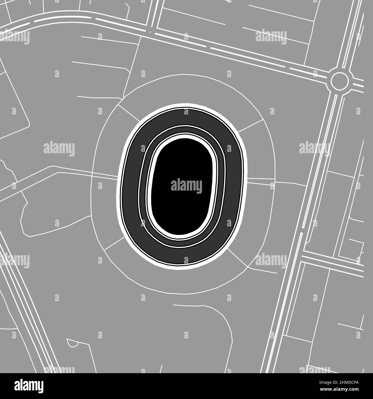 Kolkata, stadio MLB di baseball, mappa vettoriale. La mappa dello stadio di baseball è stata disegnata con aree bianche e linee per le strade principali, le strade laterali. Illustrazione Vettoriale