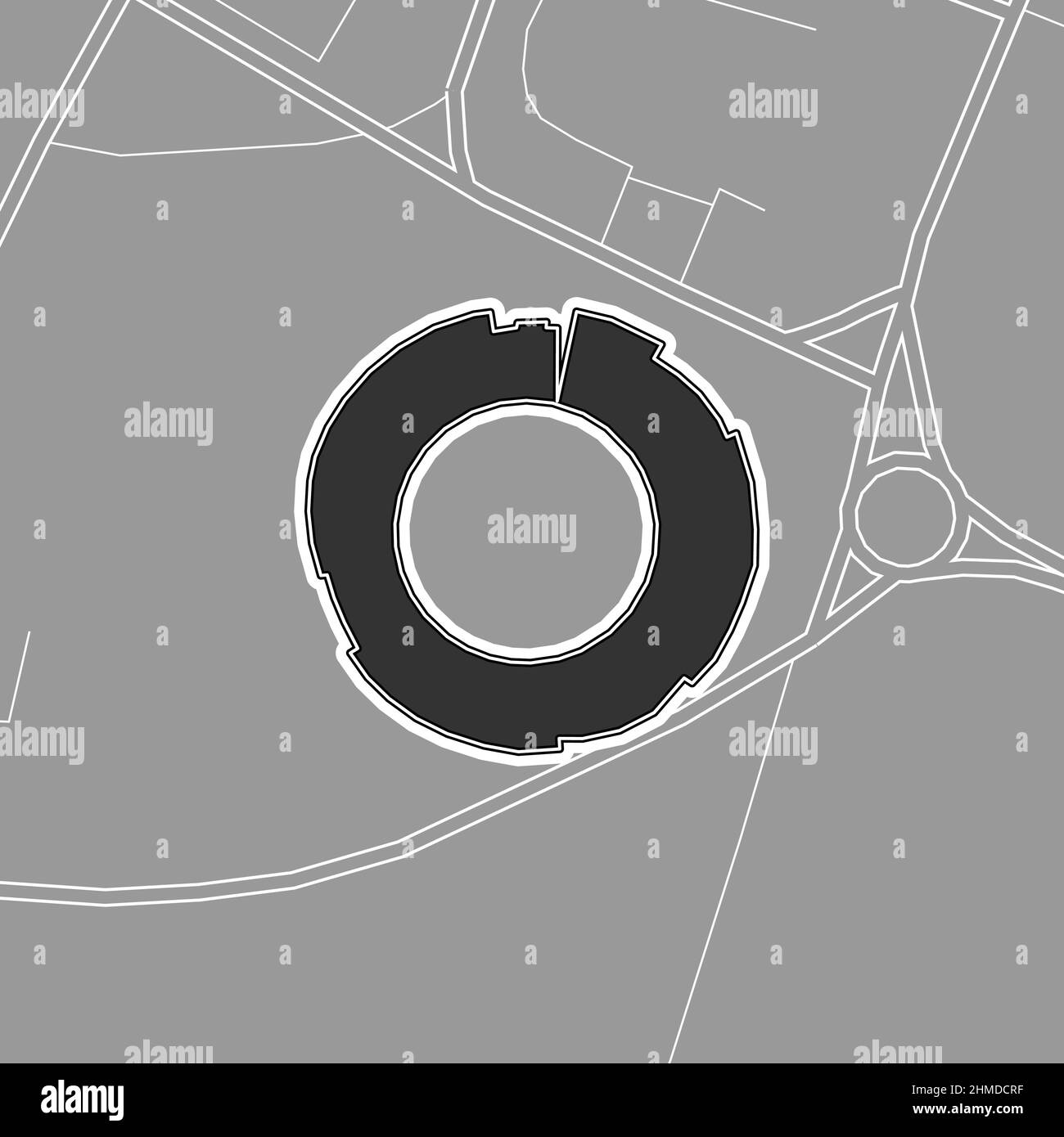 Kolkata, stadio MLB di baseball, mappa vettoriale. La mappa dello stadio di baseball è stata disegnata con aree bianche e linee per le strade principali, le strade laterali. Illustrazione Vettoriale