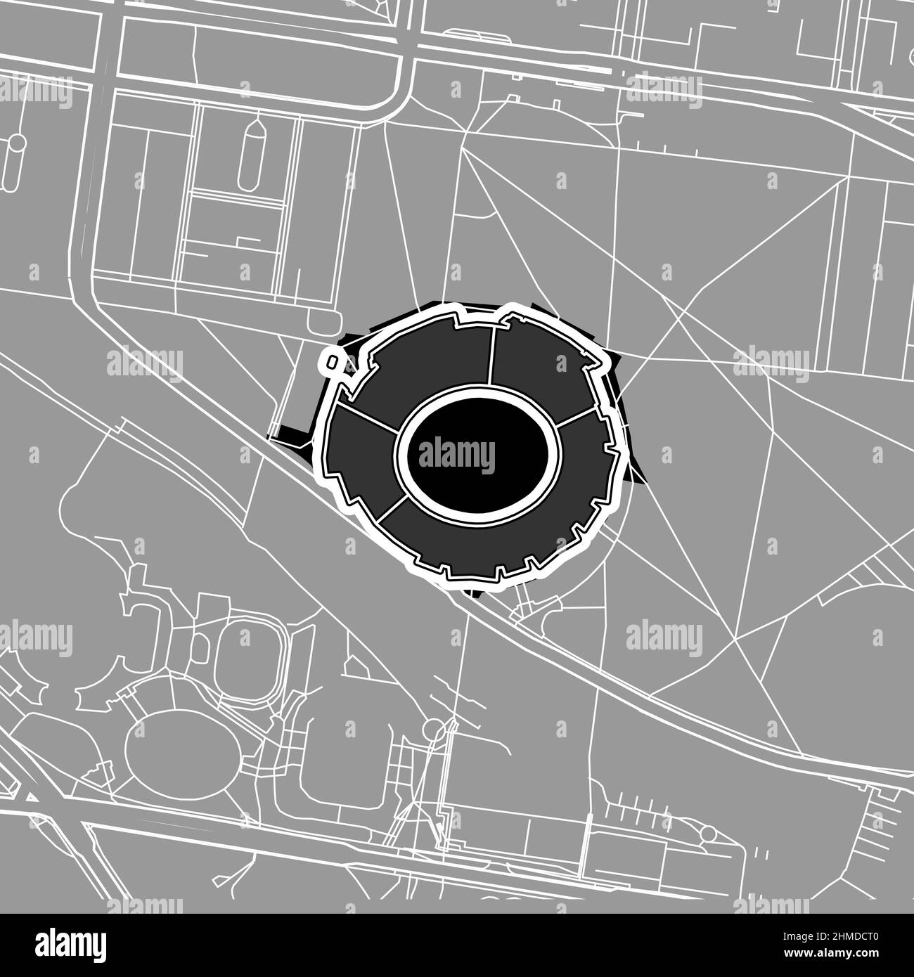 Melbourne, Baseball MLB Stadium, mappa vettoriale. La mappa dello stadio di baseball è stata disegnata con aree bianche e linee per le strade principali, le strade laterali. Illustrazione Vettoriale