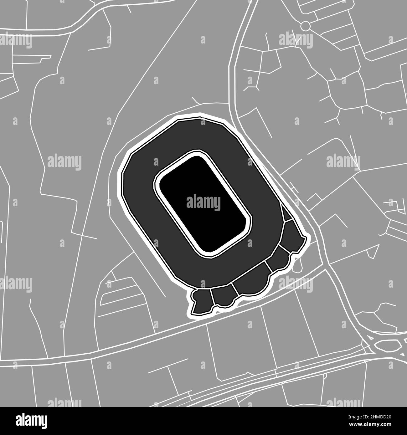 Londra, Baseball MLB Stadium, mappa vettoriale. La mappa dello stadio di baseball è stata disegnata con aree bianche e linee per le strade principali, le strade laterali. Illustrazione Vettoriale