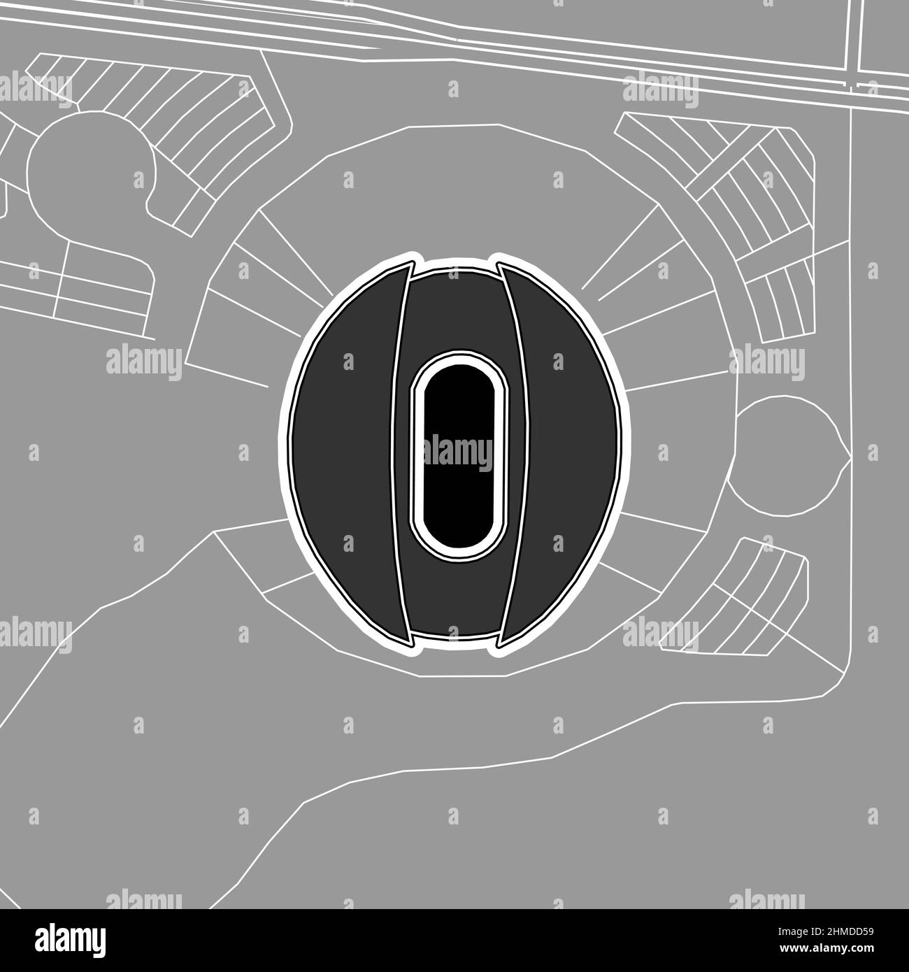 Daegu, stadio MLB di baseball, mappa vettoriale. La mappa dello stadio di baseball è stata disegnata con aree bianche e linee per le strade principali, le strade laterali. Illustrazione Vettoriale