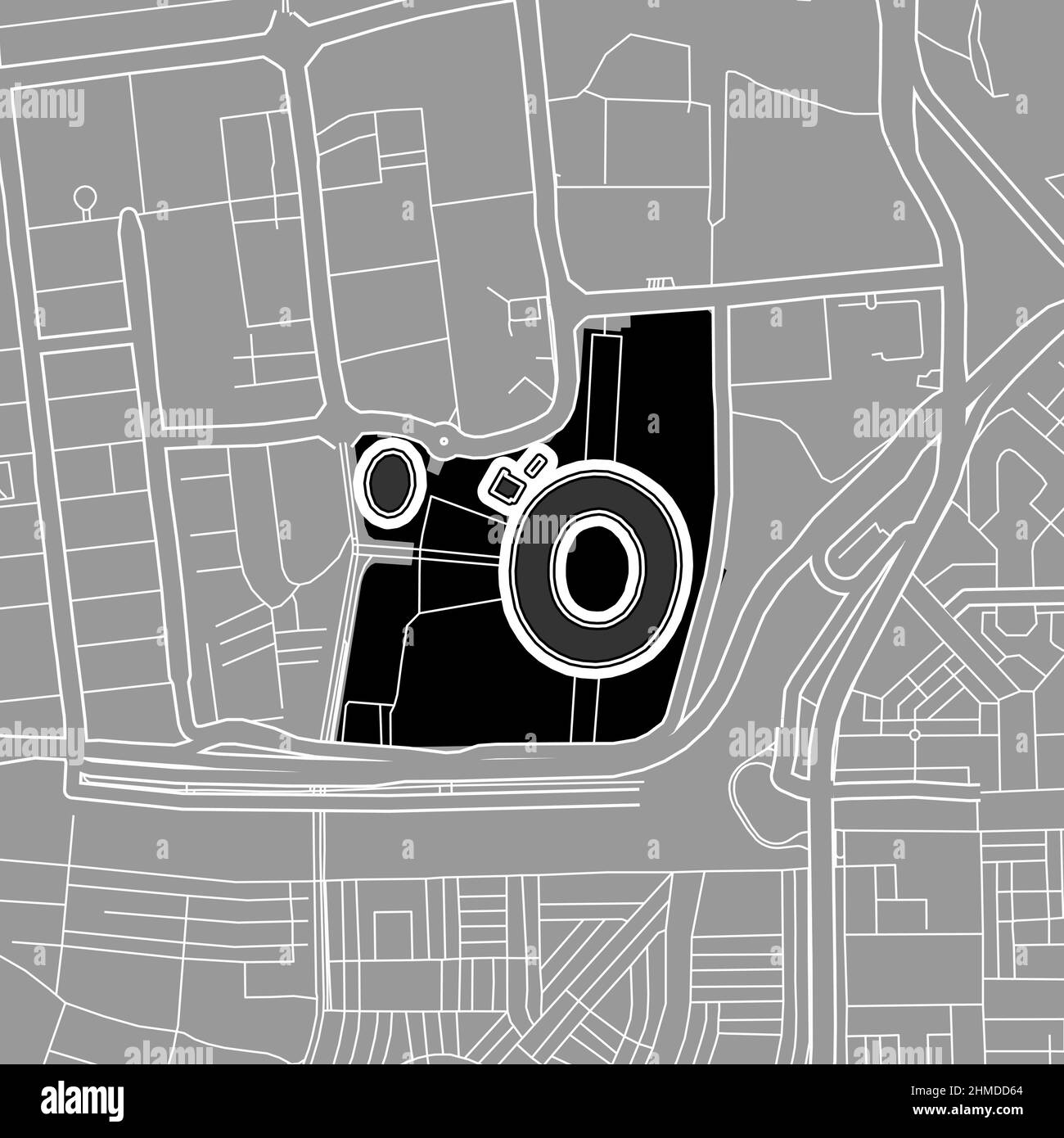 Delhi, Stadio MLB di baseball, mappa vettoriale. La mappa dello stadio di baseball è stata disegnata con aree bianche e linee per le strade principali, le strade laterali. Illustrazione Vettoriale