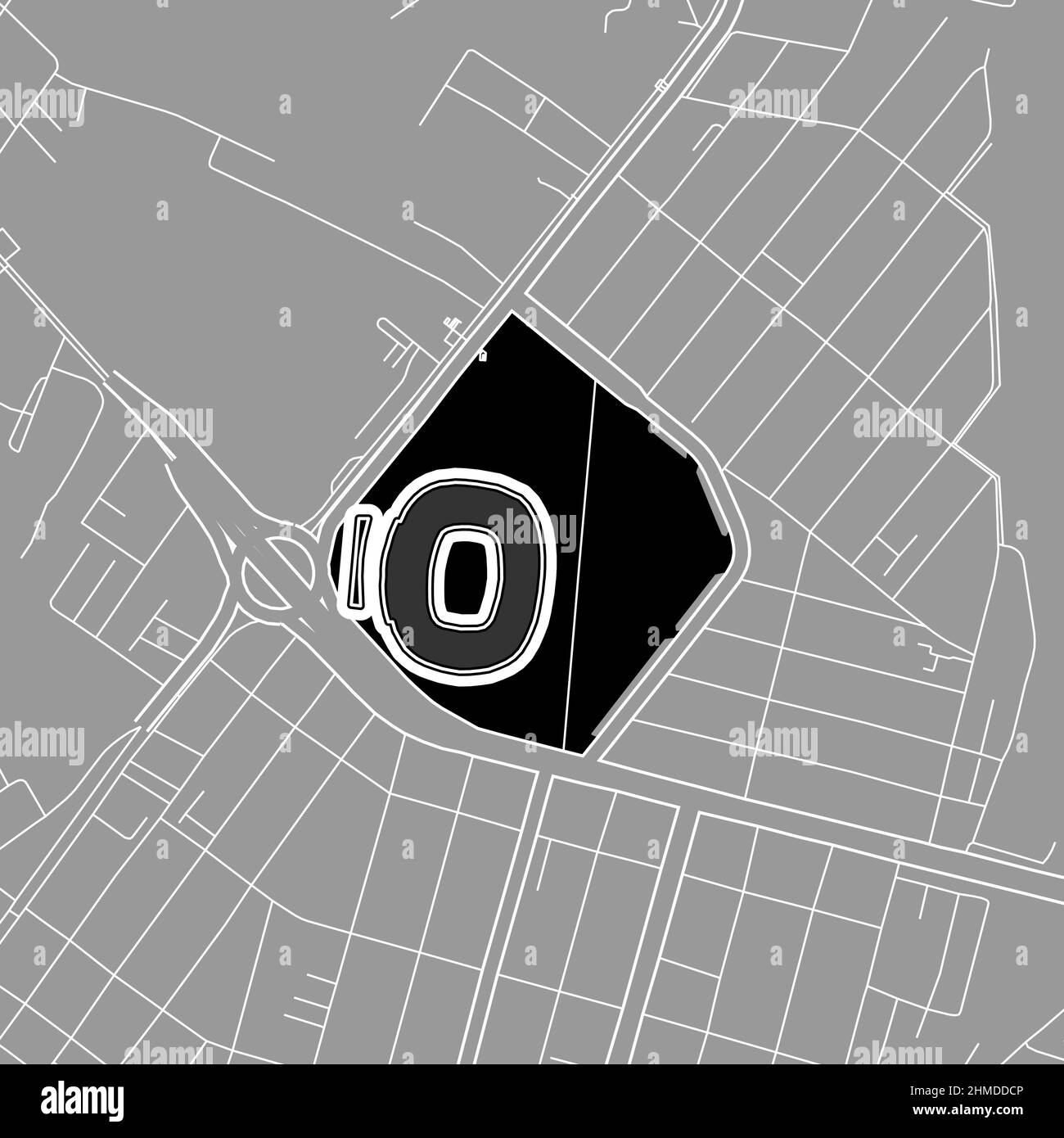 Fortaleza, stadio MLB di baseball, mappa vettoriale. La mappa dello stadio di baseball è stata disegnata con aree bianche e linee per le strade principali, le strade laterali. Illustrazione Vettoriale