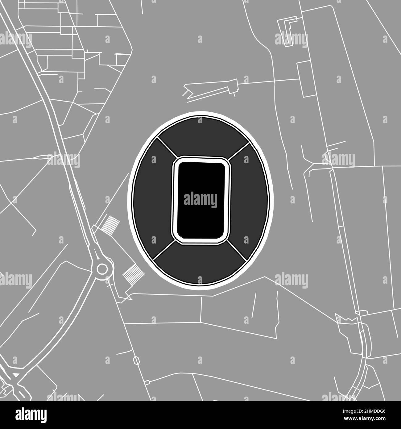 Londra, Baseball MLB Stadium, mappa vettoriale. La mappa dello stadio di baseball è stata disegnata con aree bianche e linee per le strade principali, le strade laterali. Illustrazione Vettoriale