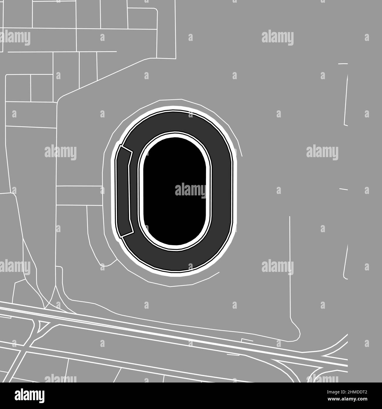 Dakar, stadio MLB di baseball, mappa vettoriale. La mappa dello stadio di baseball è stata disegnata con aree bianche e linee per le strade principali, le strade laterali. Illustrazione Vettoriale