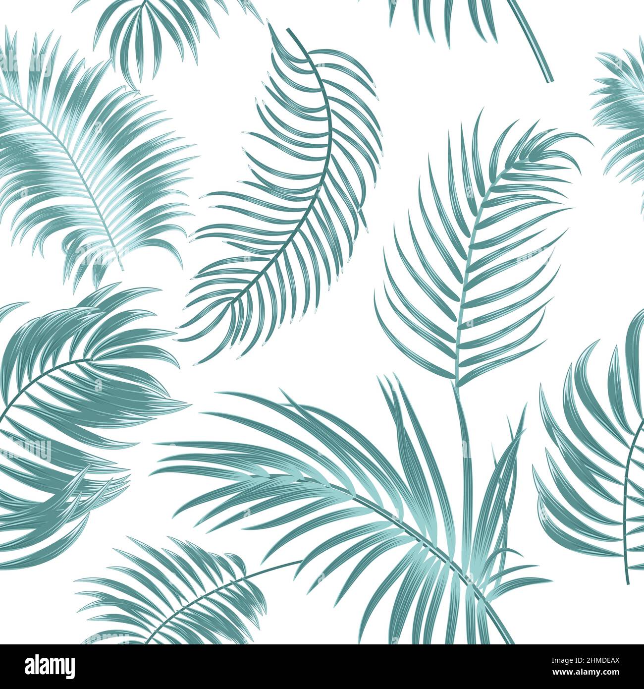 Verde vettore tropicale senza giunture modello con foglie di palma. Sfondo scuro botanica, carta da parati giungla. Illustrazione Vettoriale
