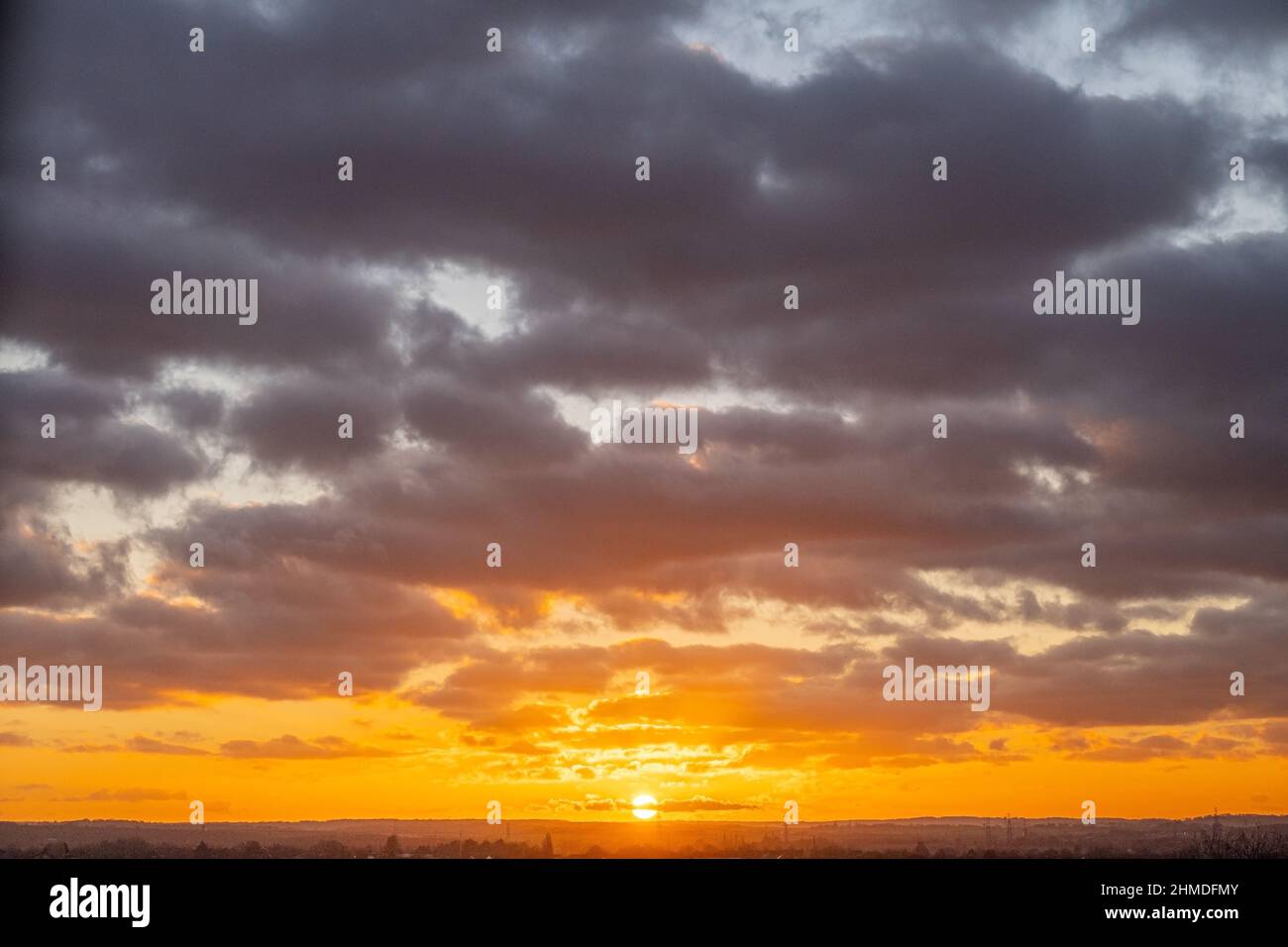 Tramonto su una serata di inverni da Windmill collina Gravesend Kent Foto Stock