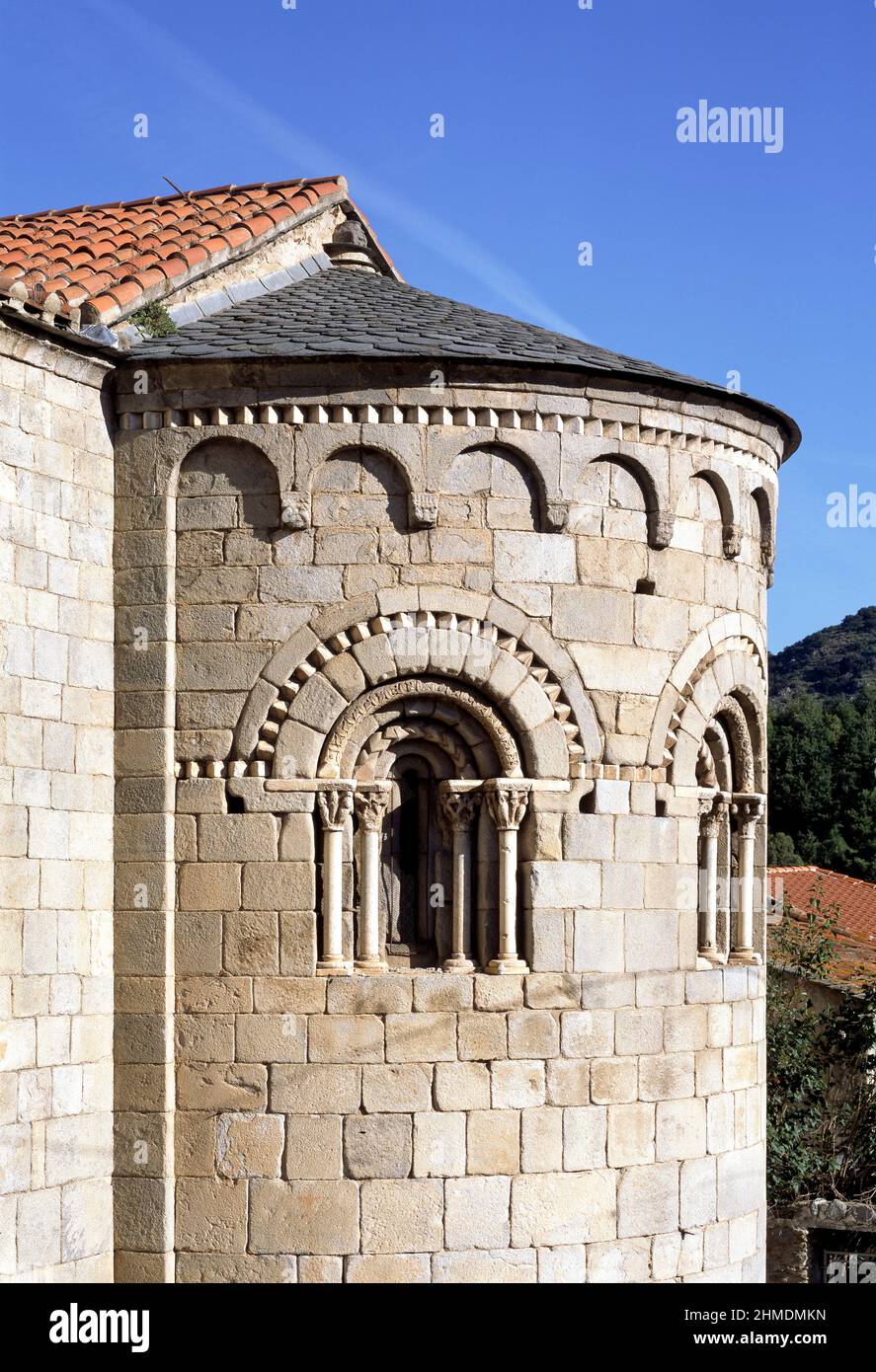 Corneilla-de-Conflent, Chorapsis der Kirche Foto Stock