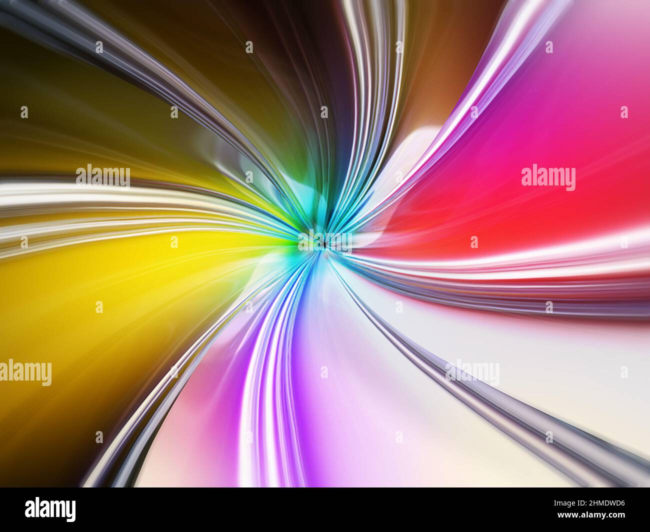Un'illustrazione resa nel 3D di fasci di luce che ruotano formando un tunnel di luce. Foto Stock