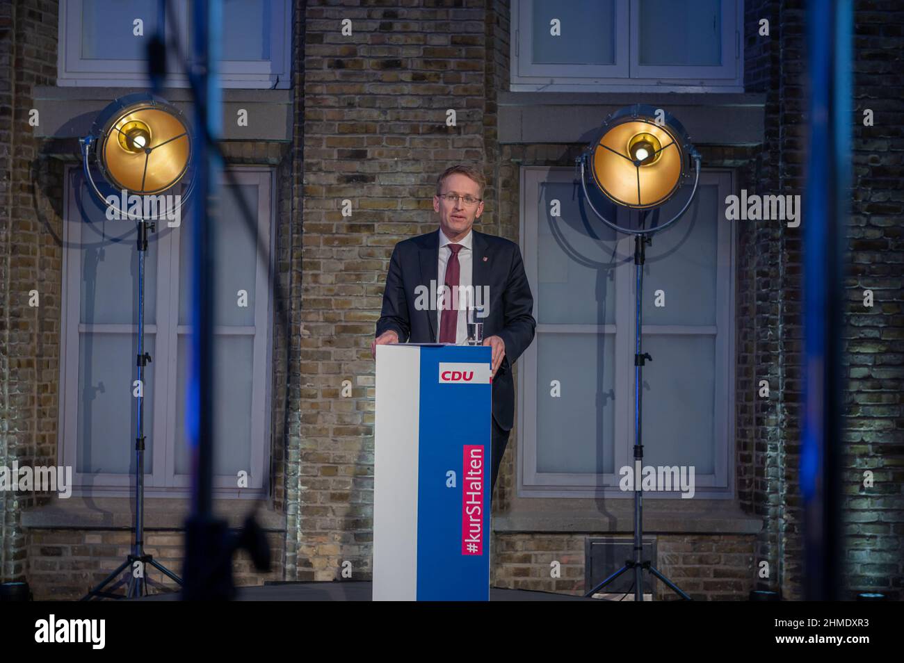 Ministerpräsident Daniel Günther präsentiert des Wahlprogramm der CDU für die Landtagswahl 2022 nello Schleswig-Holstein Foto Stock