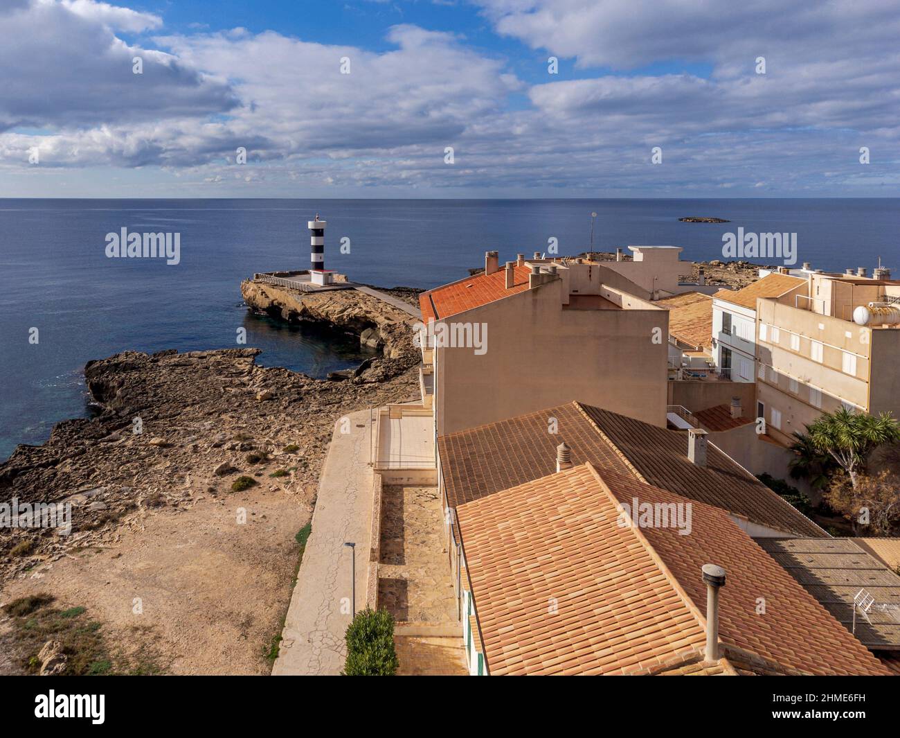 faro, Colònia de Sant Jordi, ses Salines, Mallorca, Isole Baleari, Spagna Foto Stock
