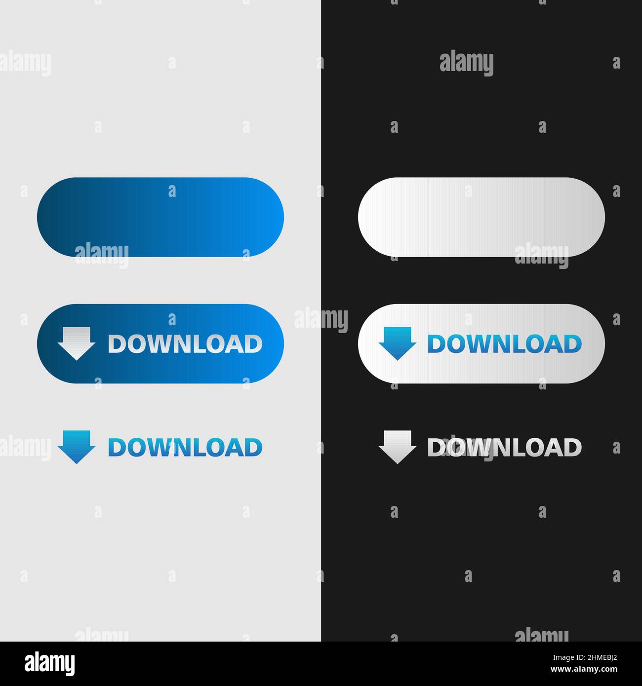 Pulsante di download bianco e blu in stile neomorfismo. Illustrazione isolata vettoriale facilmente modificabile. Illustrazione Vettoriale