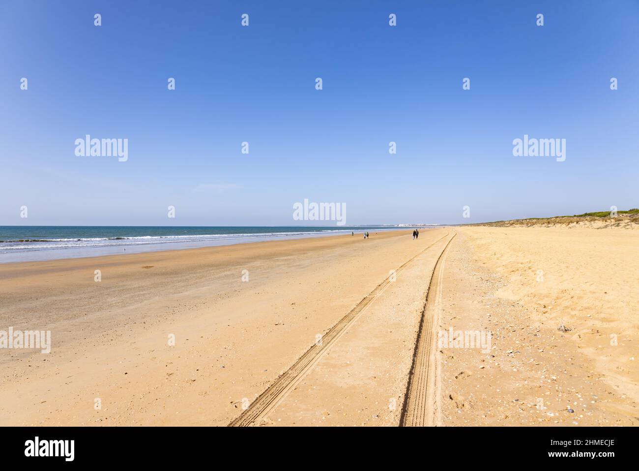 Vista sulla spiaggia di Punta Umbria a Huelva, Spagna Foto Stock