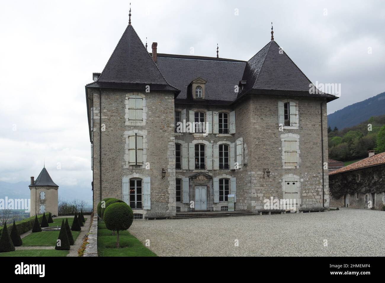 Castello di Touvet e giardini, Isere, Rhône Alpes Auvergne, Francia, Europa Foto Stock