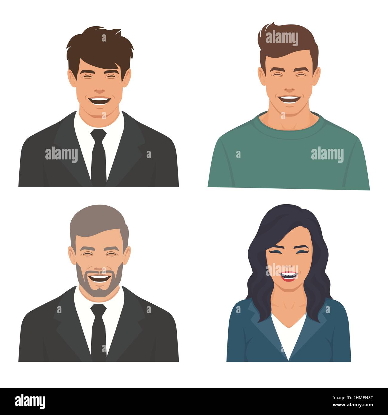 Fumetto uomo e donna Laughing, insieme di felice, sorriso persone volti, Vector personaggio illustrazione. Illustrazione Vettoriale