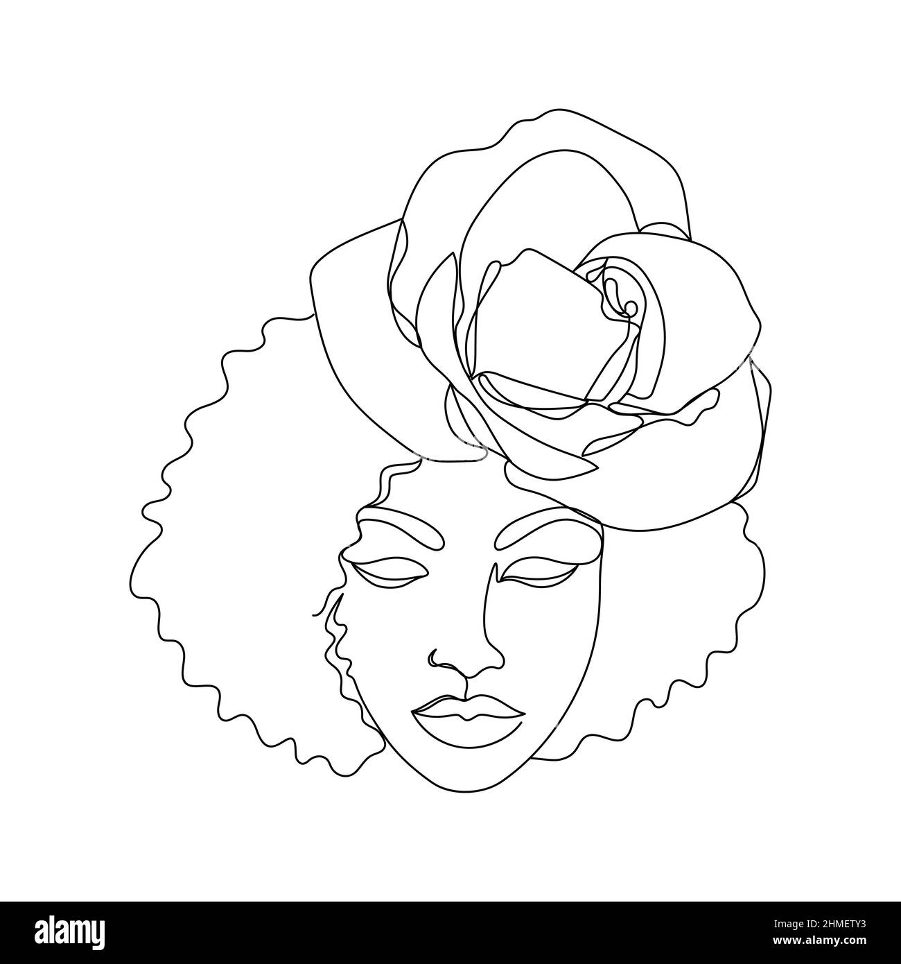 Donna afro-americana in un moderno stile a una linea. Illustrazione Vettoriale