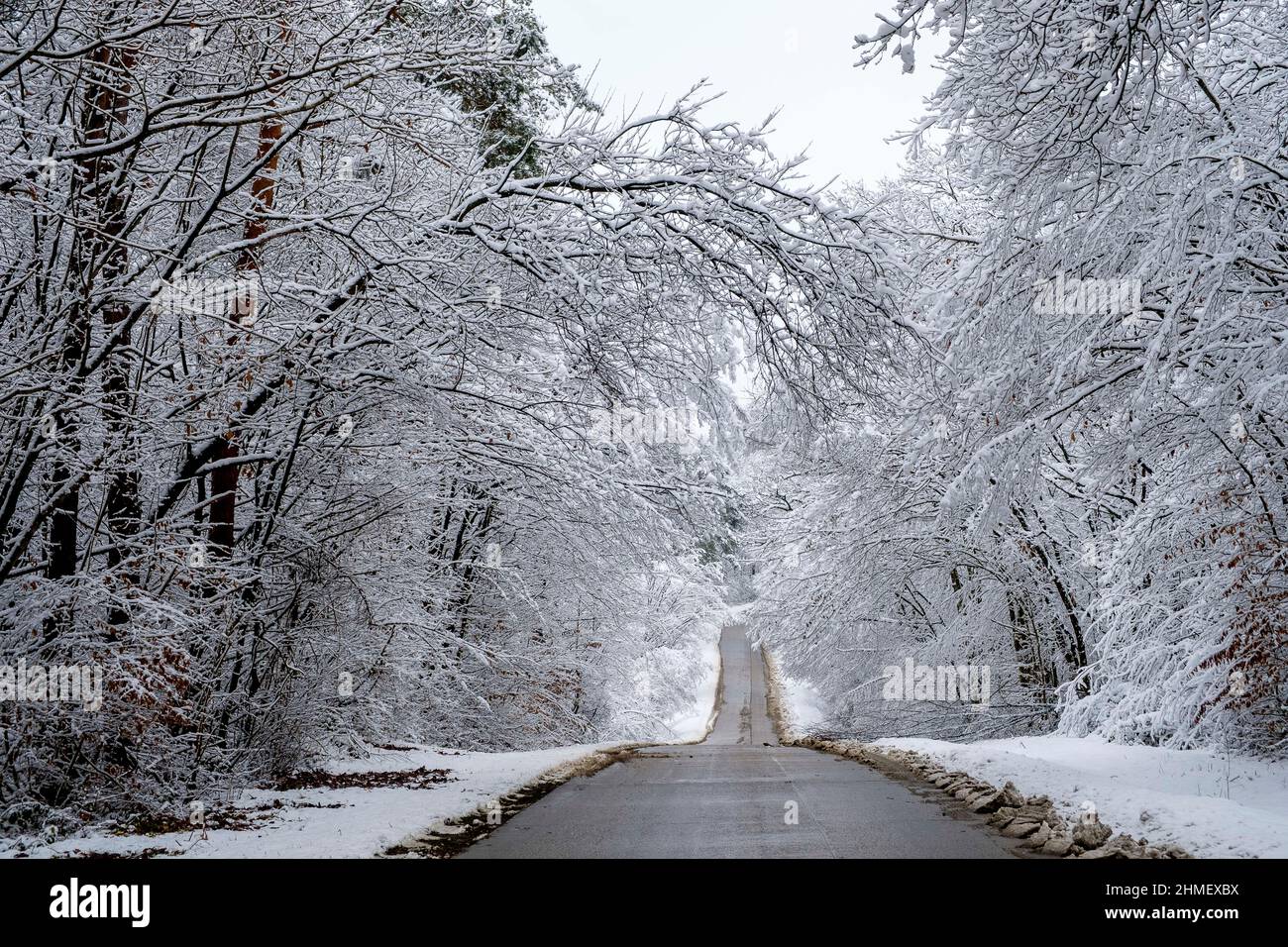 Neve lungo le strade rotte degagees la neige est sur le cote des routes Foto Stock