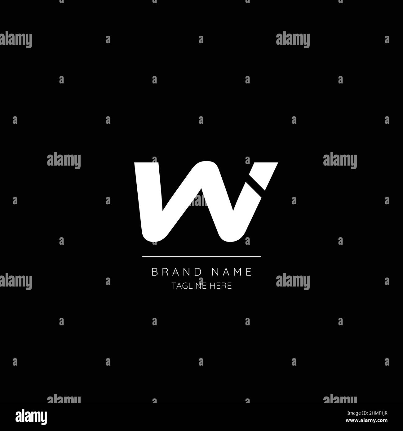 Logo con base iniziale lettera W di colore bianco e nero dallo stile minimal. Illustrazione Vettoriale