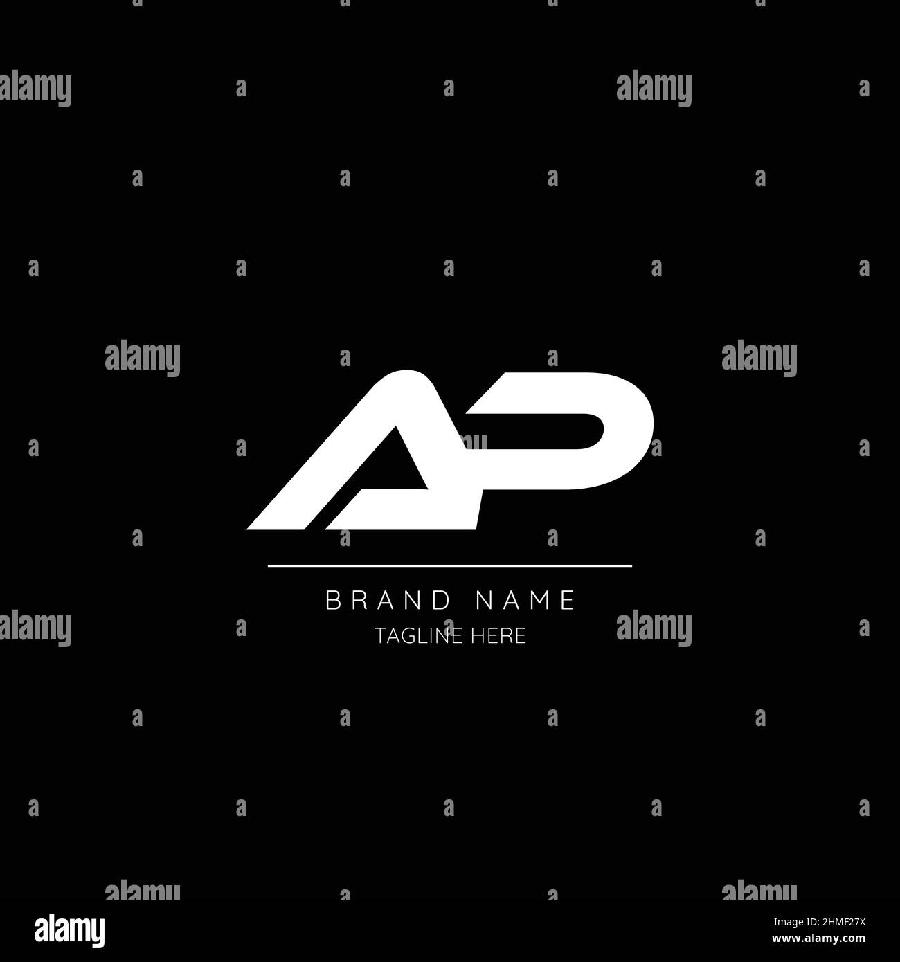 Logo AP con lettera di colore bianco e nero di stile minimale basato su iniziale. Illustrazione Vettoriale