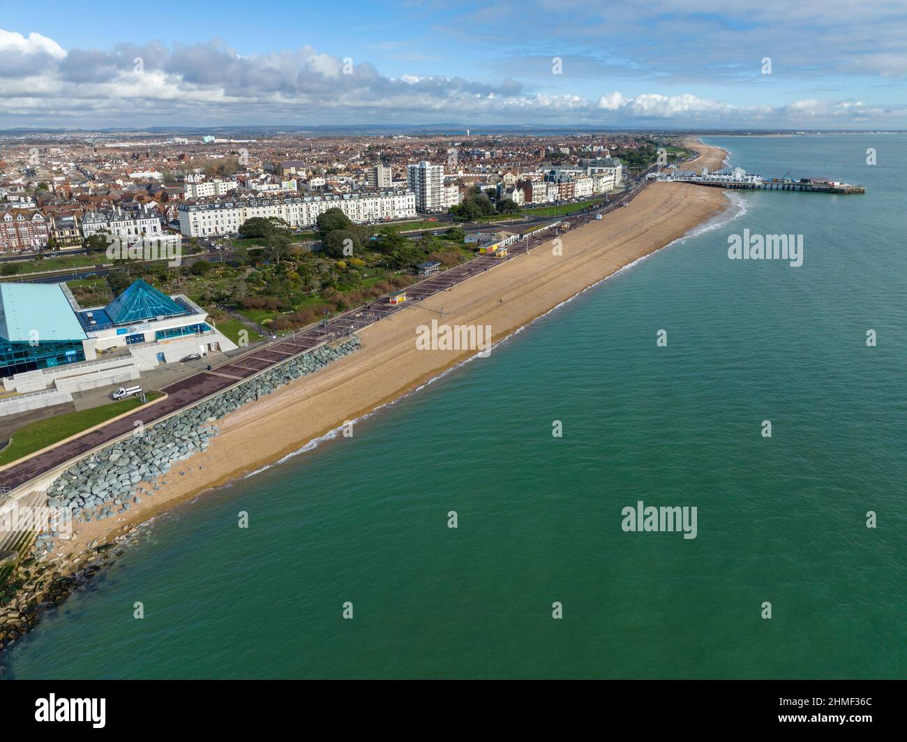 Vista aerea di Portsmouth di Southsea, splendida costa di 4 miglia. Foto Stock