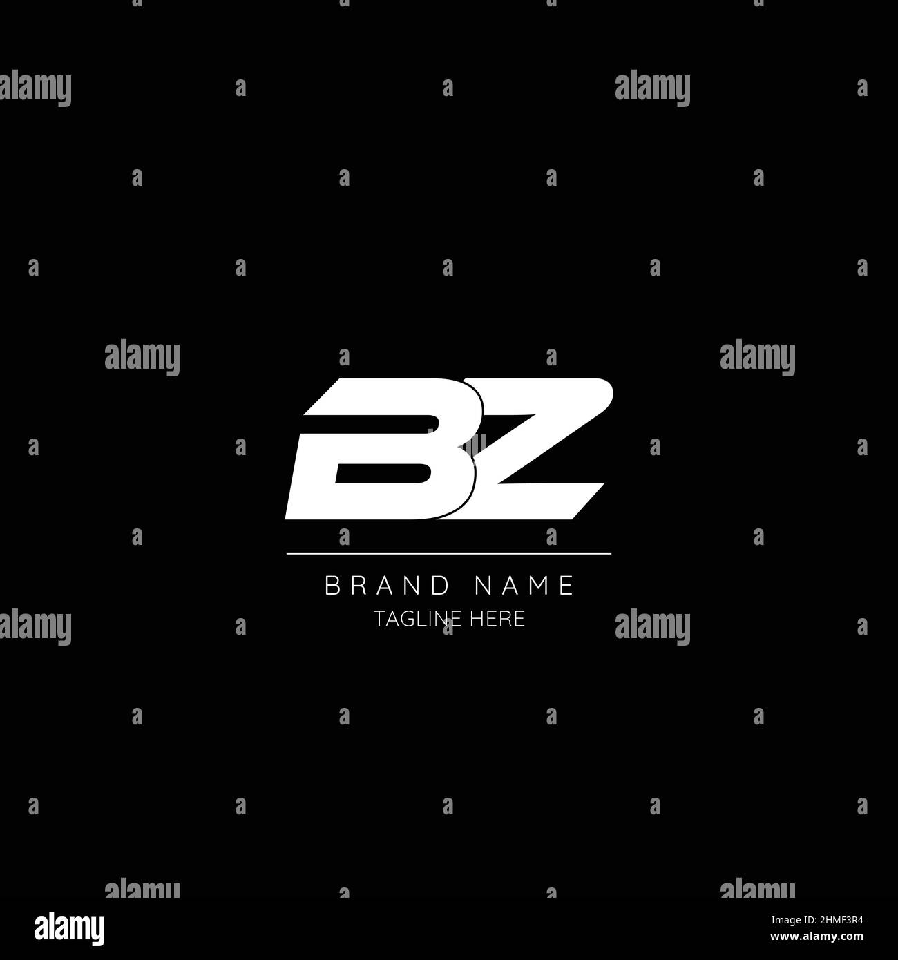 Icona di stile minimal in bianco e nero lettera BZ logo basato su iniziale. Illustrazione Vettoriale