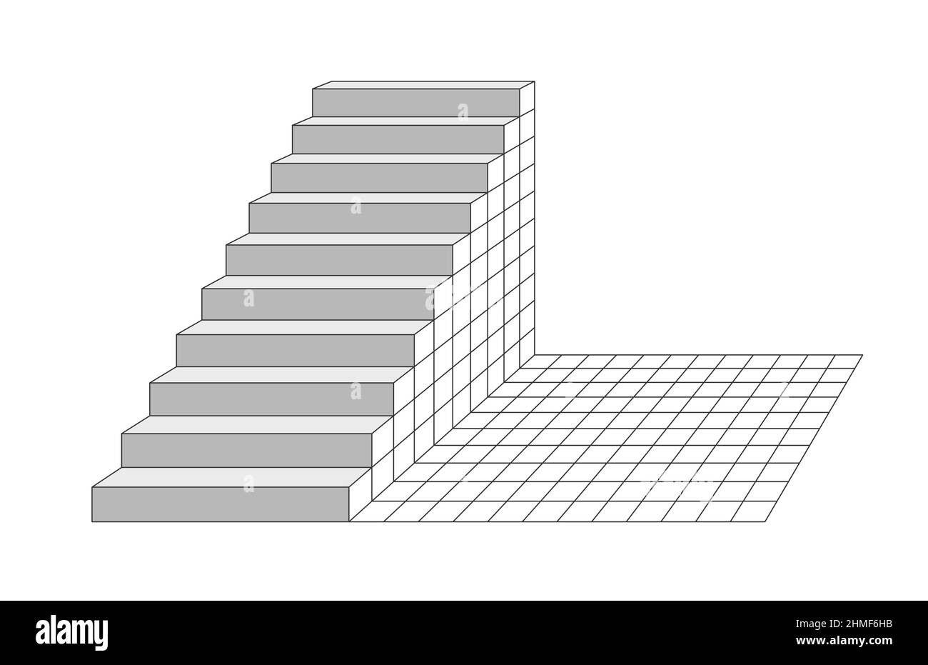 vista prospettica delle scale, 3d illustrazioni isolate su sfondo bianco Foto Stock