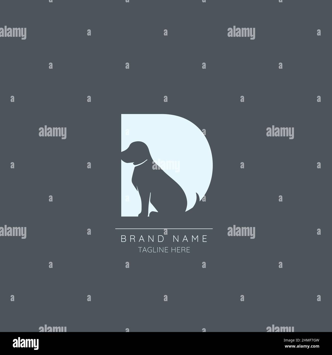 Modello logo lettera D con simbolo DEL CANE incorporato. Negativo spazio astratto stile moderno vettore modificabile. Illustrazione Vettoriale