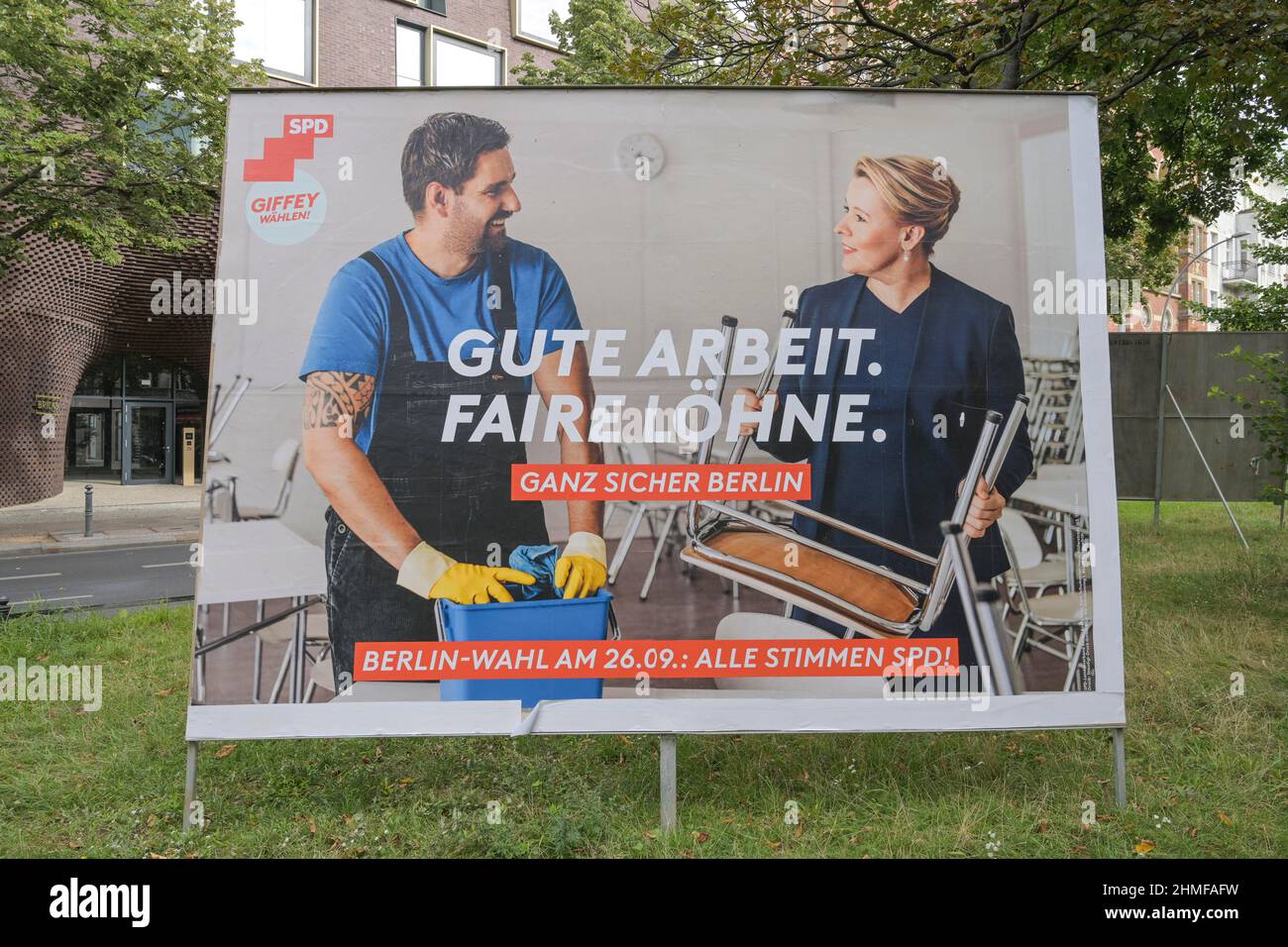 Manifesto elettorale, Franziska Giffey, SPD, elezioni della Camera dei rappresentanti di Berlino, Berlino, Germania Foto Stock