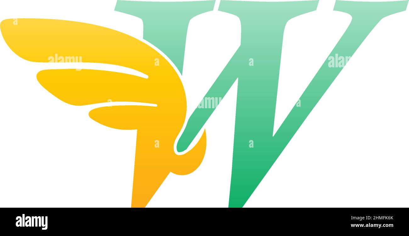 Illustrazione dell'icona con il logo lettera W con il vettore delle ali Illustrazione Vettoriale
