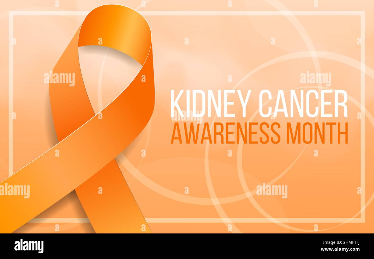 Concetto di mese di consapevolezza del cancro renale. Banner con nastro arancione e testo. Illustrazione vettoriale Illustrazione Vettoriale