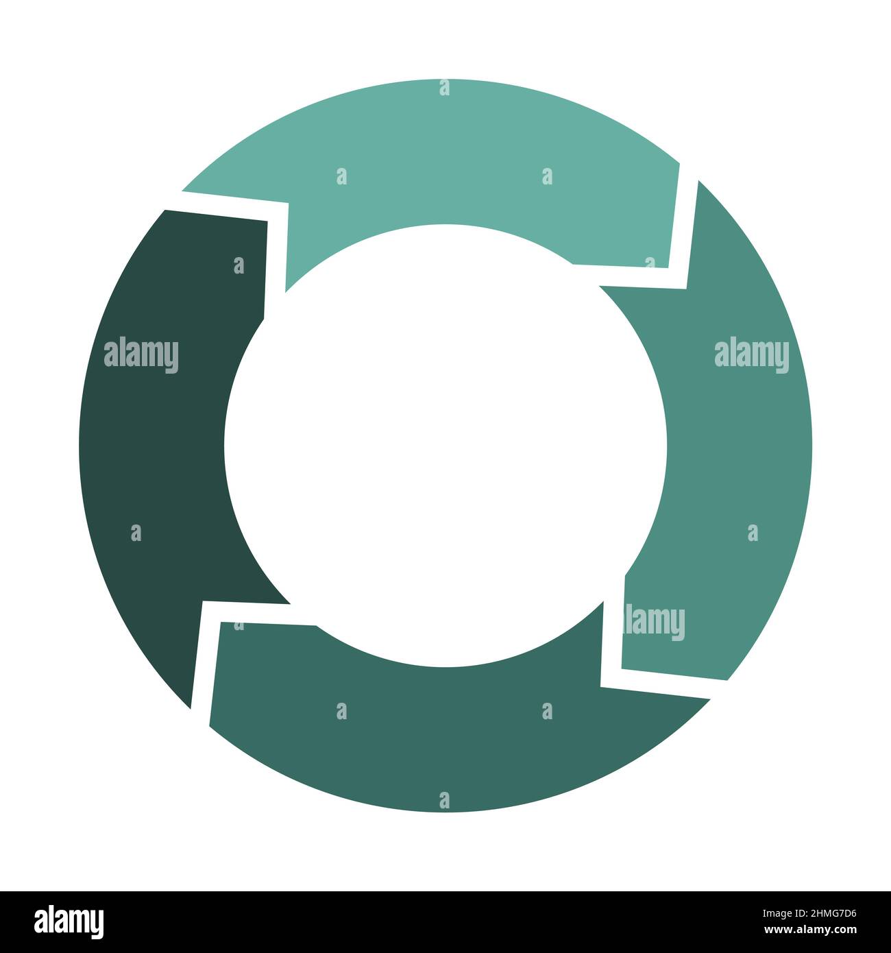 Rinnovare e aggiornare il cerchio con 4 frecce. Quattro elementi che formano un simbolo circolare. Illustrazione vettoriale dello schema infografico a colori verdi. Illustrazione Vettoriale