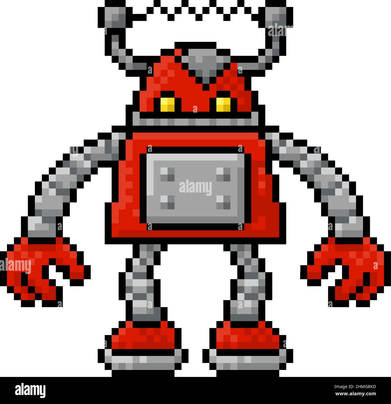 Cute Robot Cartoon Video gioco pixel Art Mascot Illustrazione Vettoriale