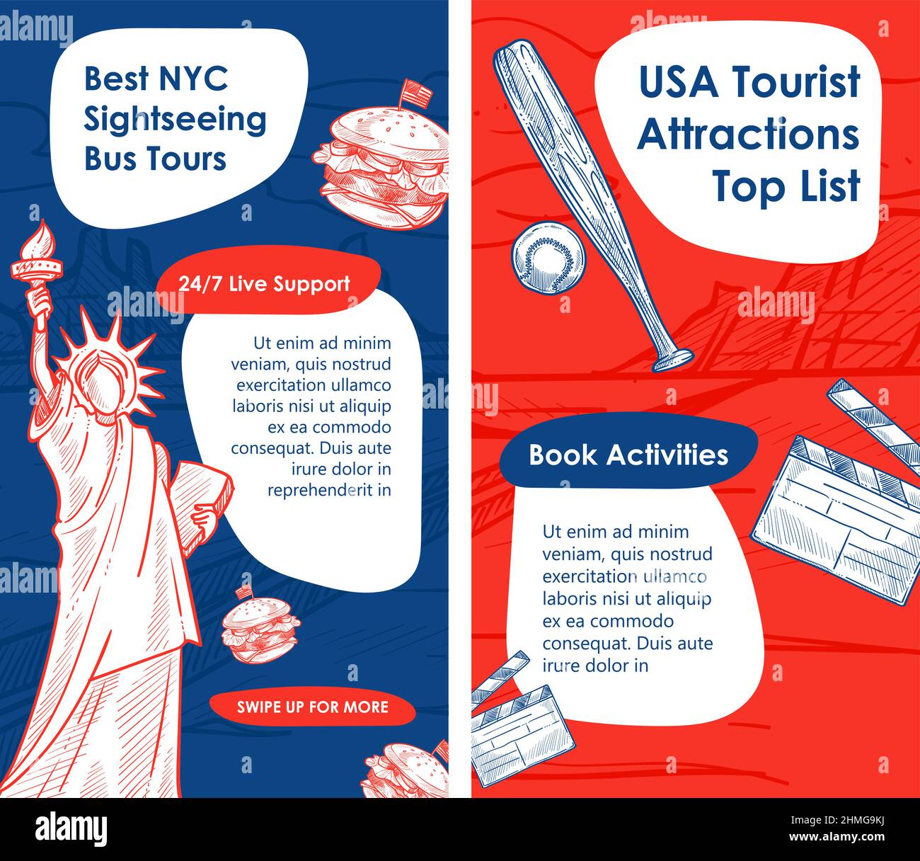 Elenco delle attrazioni turistiche del Best NYC per i tour in autobus Illustrazione Vettoriale